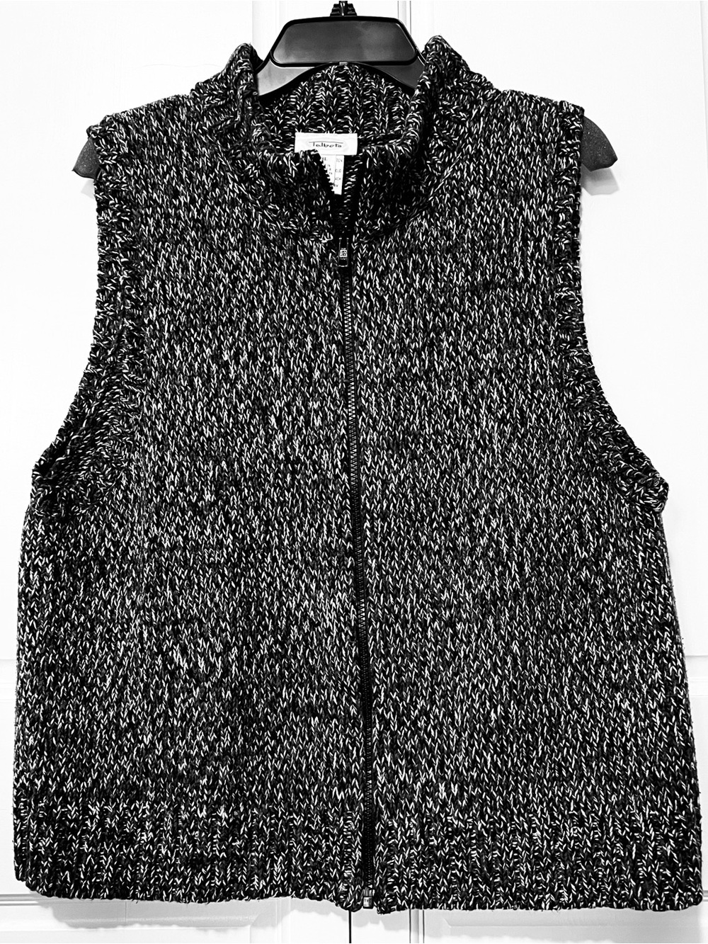 EUC Talbots Sweater Vest, zip front, 100% cotton blend of black, gray, cream XL